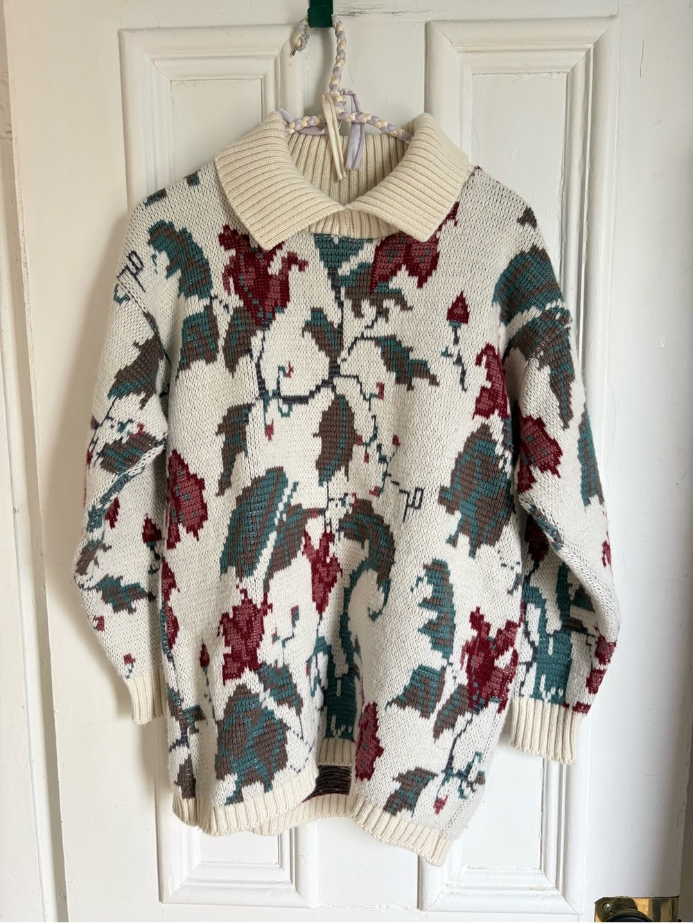 Vintage Wool Mix Floral Knit Collared Sweater